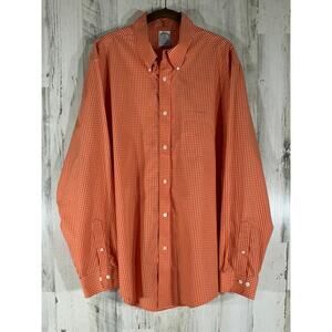 Brooks Brothers Button Down Size XL Regent Fit Orange Peach Gingham Check Cotton